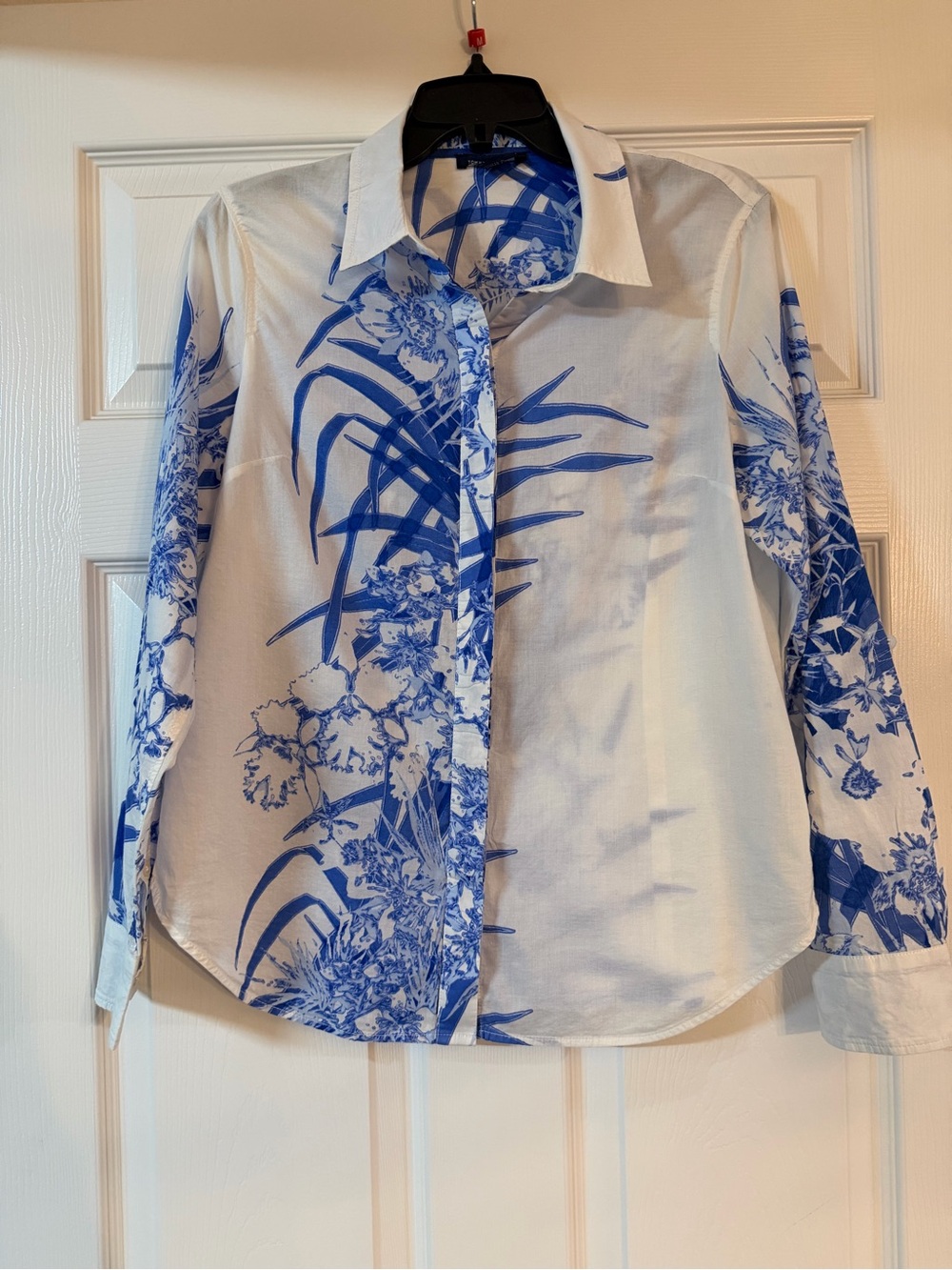 Tommy Hilfiger 100% Cotton White Button-Down Shirt with Blue Floral Print